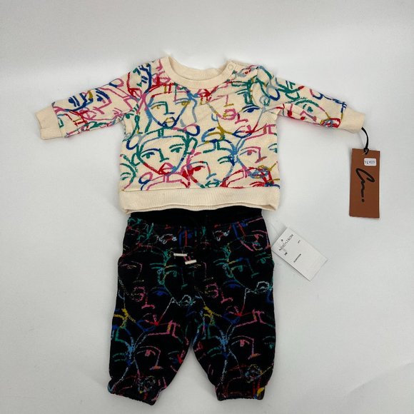 Nordstrom Cristina Martinez Fleece Sweatshirt & Sweatpants Set Multi 3M NWT - Picture 2 of 5